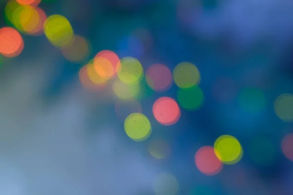 Blauwe Mist Bokeh Onscherpe Kerstverlichting Veel Copyspace Aan Beide Kanten — Stockfoto