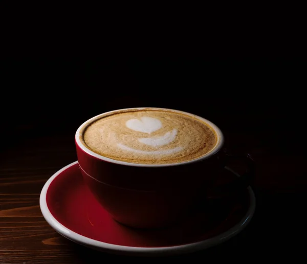 Red Cup Latte Coffe Froth Art Top Lot Copyspace Half — Foto Stock