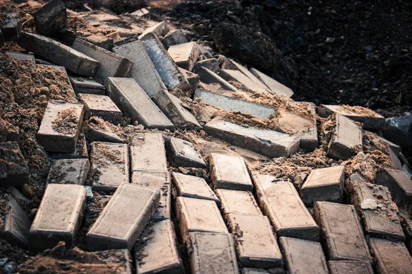 Landslide Demolished Pavement Broken Paved Footpath Landslide — Fotografia de Stock