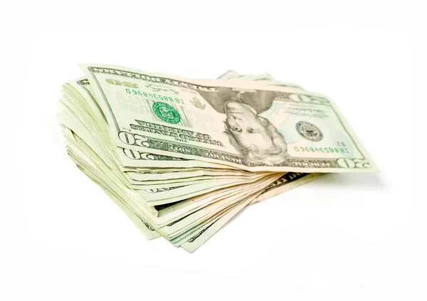 Stack of money american 20 dollar bills on white background — Stock Photo, Image