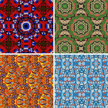 kare renkli duvar kağıdı koleksiyonu. Dikişsiz vektör desen oryantal geometrik doku set 4