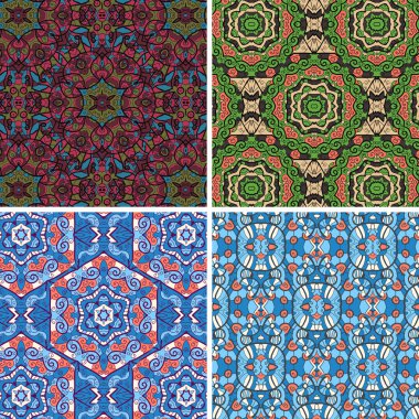 mavi ve yeşil renkler oryantal geometrik doku küme dört sorunsuz vektör desen