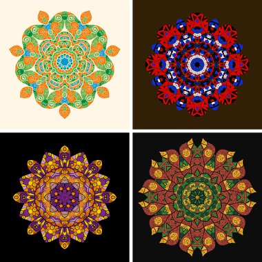 Hint takı, sürekli değişen çiçek desenli, mandala. dört süsleme dantel dizi. dört renkli süsleme seti