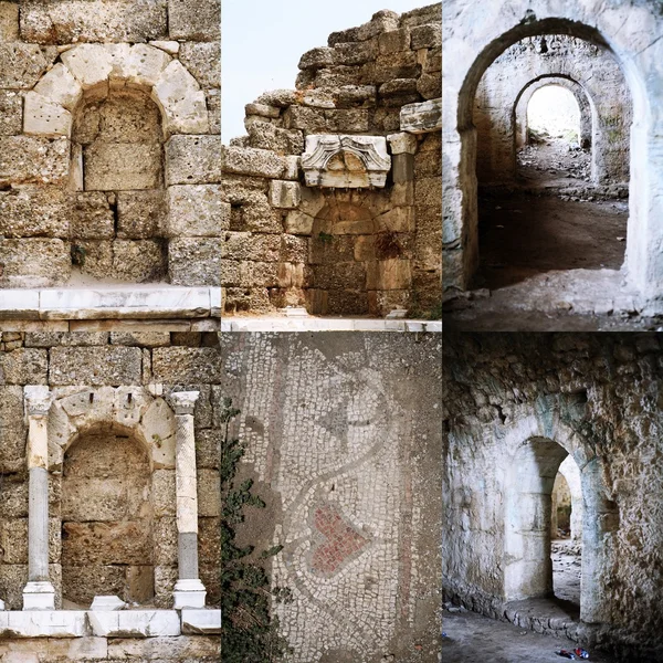 Conjunto de portas de arco abertas e imaculadas romanas em Side, Turquia — Fotografia de Stock