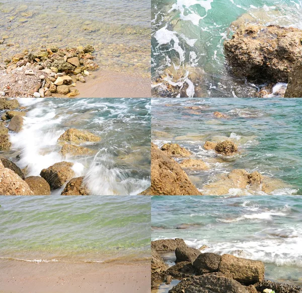 Surfe de mar em umas rochas e água calma do mar - coleção de imagens — Fotografia de Stock