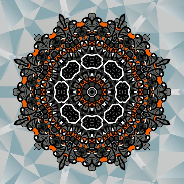 Mandala ontwerp op blauwe driehoekjes achtergrond — Stockvector