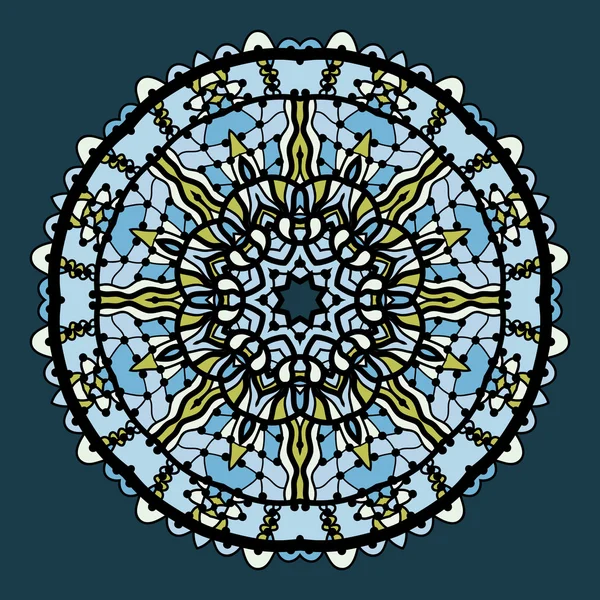 Vector round arabesque mandala background in shades of blue color — Stock Vector