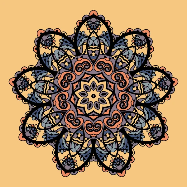 Vector de mandala estilizado. Flor como diseño redondo adornado sobre fondo de papel chokolate — Archivo Imágenes Vectoriales