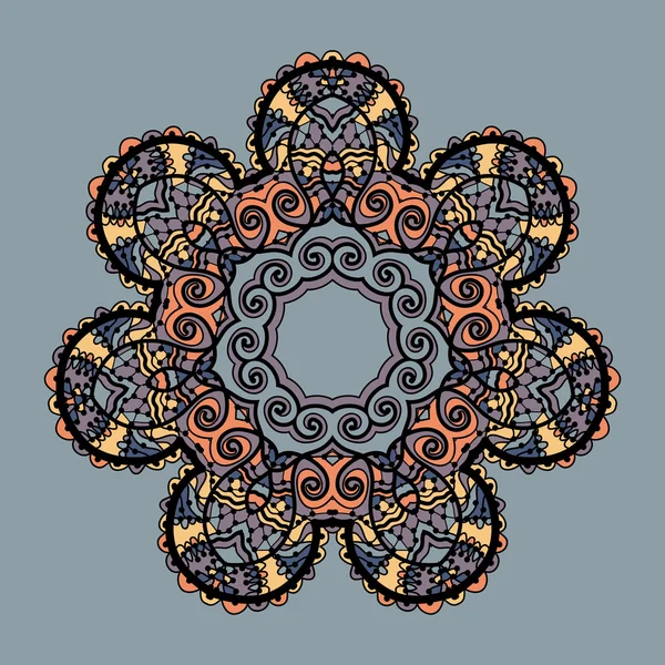 Stylized mandala. Round Ornamental Pattern over gray background. Tribal style design. Asian motif. — Stock Vector