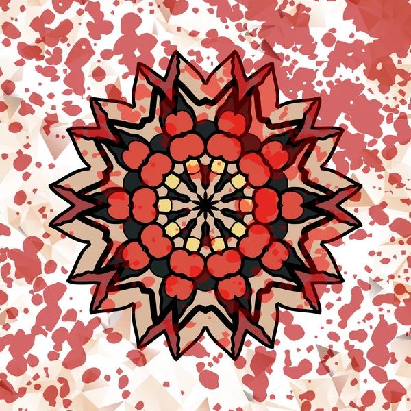 Elément design abstrait aquarelle stylisé, ornement mandala avec éclaboussures de peinture rouge sur — Image vectorielle