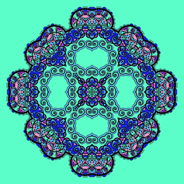 Flor Trippy. Arte ácido. Mandala oriental sobre color verde brillante. Elemento de diseño . — Archivo Imágenes Vectoriales