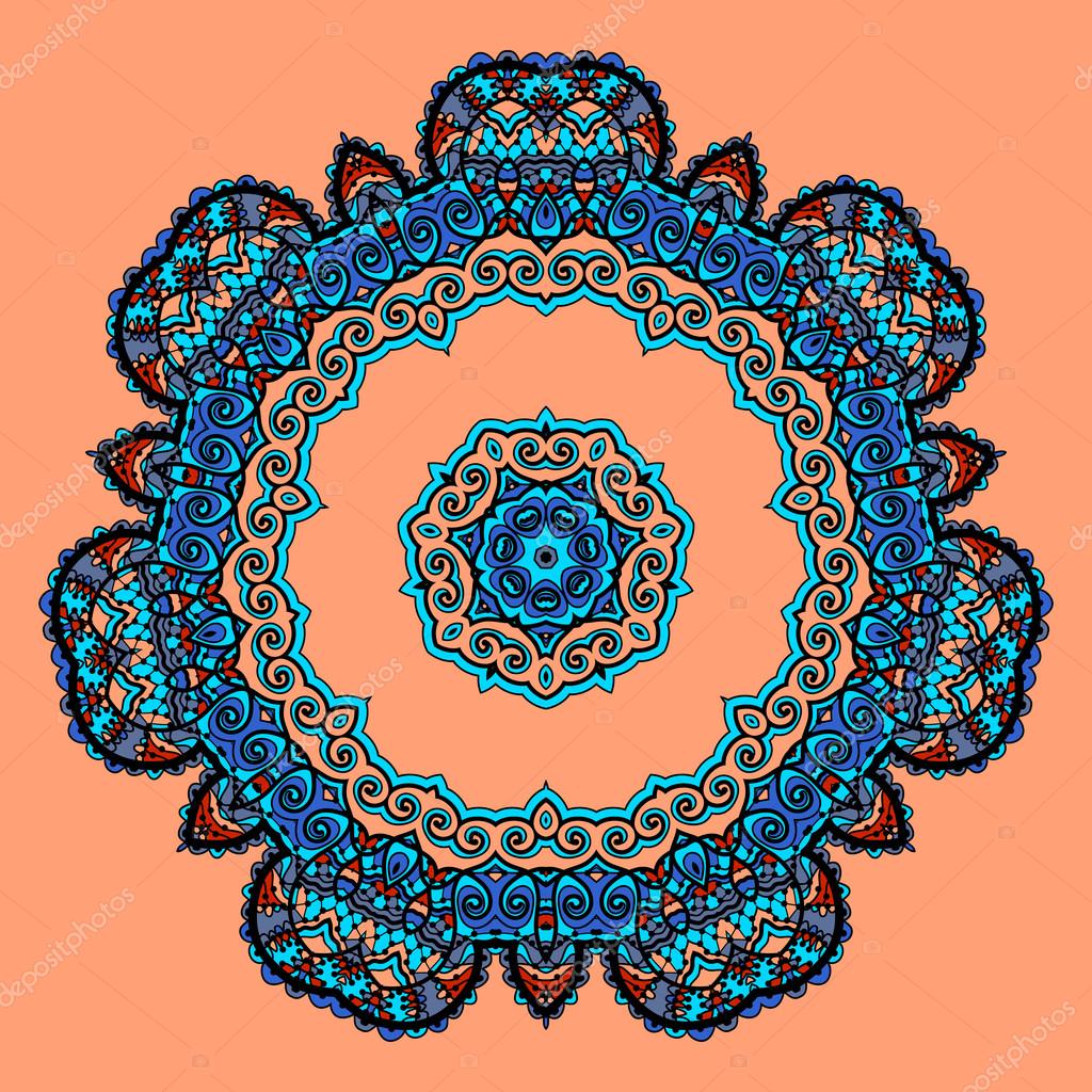 Round Mandala. Flower like Ornament Pattern. Vintage decorative elements.  Hand drawn wallpaper. Islam, Arabic, Indian, Ottoman, Asian motifs on  orange background Stock Vector Image by ©mettus #61381549