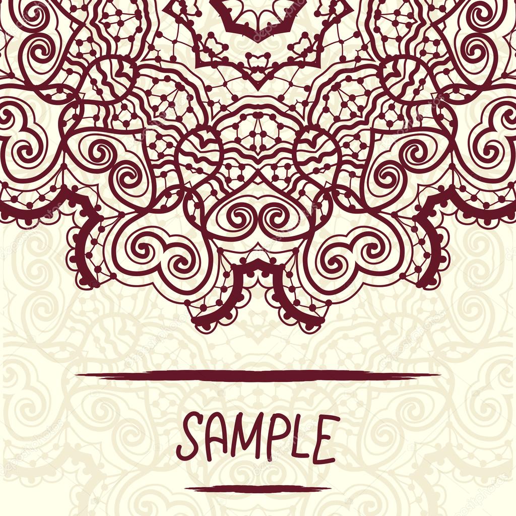 Half-full mandala design a lot of copyspace. Wedding invitation, delicate floral pattern. Card invitation. Vintage decorative elements. Hand drawn. Ottoman motif.