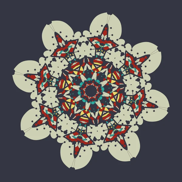 Mandala colorato su sfondo grigio. Elemento decorativo vintage per carta volantino. Disegno in stile tribale disegnato a mano. Islamica, araba e indiana, pouf, motivi asiatici . — Vettoriale Stock