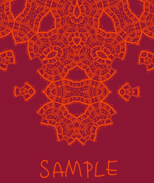 Une invitation de mariage. Mehndi indien stylisé inspiré l'art sur fond rouge. Élément de style tribal vintage pour la conception de flyer. Éléments inhabituels du liginoru — Image vectorielle