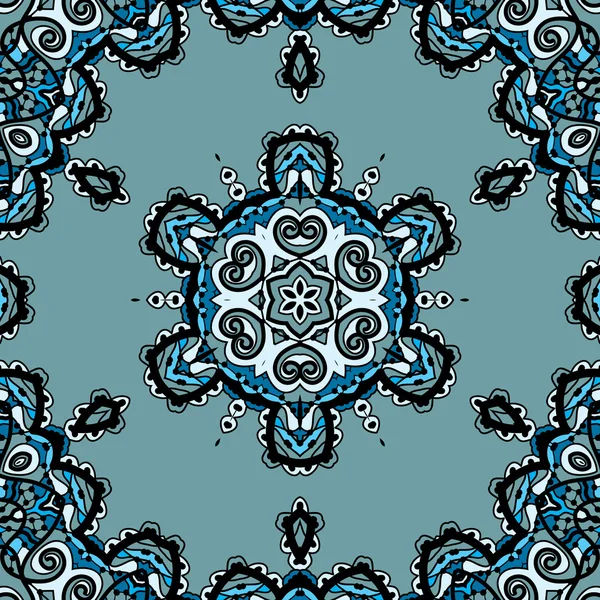 Blaues, nahtloses Mandala, flacheres Design im orientalischen Stammesstil liginoru — Stockvektor