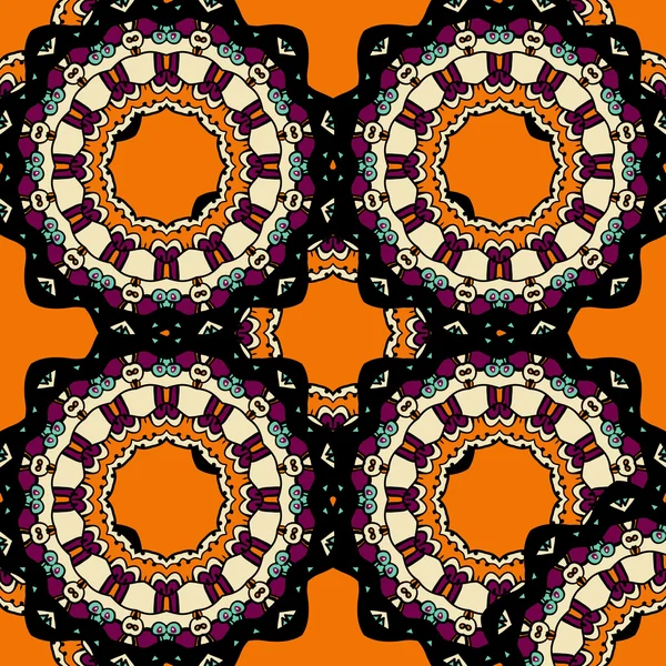 Modèle sans couture ethnique vintage. Ornement indien. Mandala motif floral kaléidoscopique stylisé . — Image vectorielle