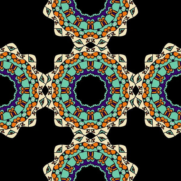 Seamless Pattern of Ethnic Mandala Ornaments. Snowflake Endless Background — Stock Vector