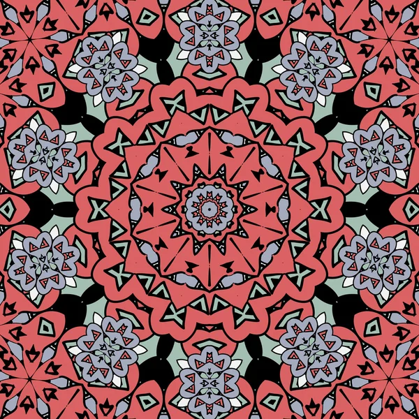 Fantasia floreale orientale. Mandala colore rosso motivo infinito — Vettoriale Stock