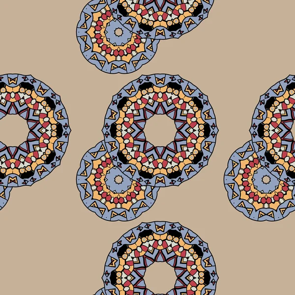 Niekończące się wzór wykonany z indyjskich mandale na brązowym tle, lato w rogu — Wektor stockowy