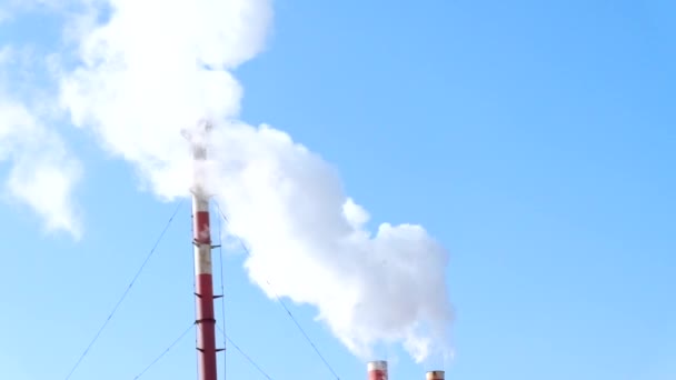 Rookvrije schoorsteen van verwarming plant. HD-beelden — Stockvideo