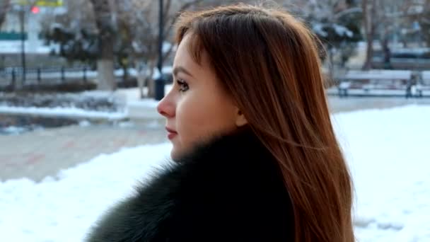 Young woman winter portrait. Full HD footage — Stock Video