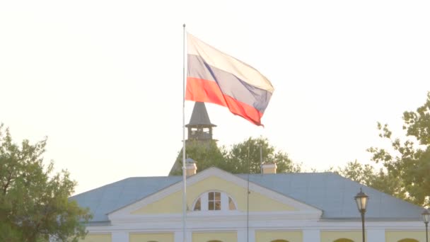 Bandera rusa ondeando en el viento — Vídeos de Stock