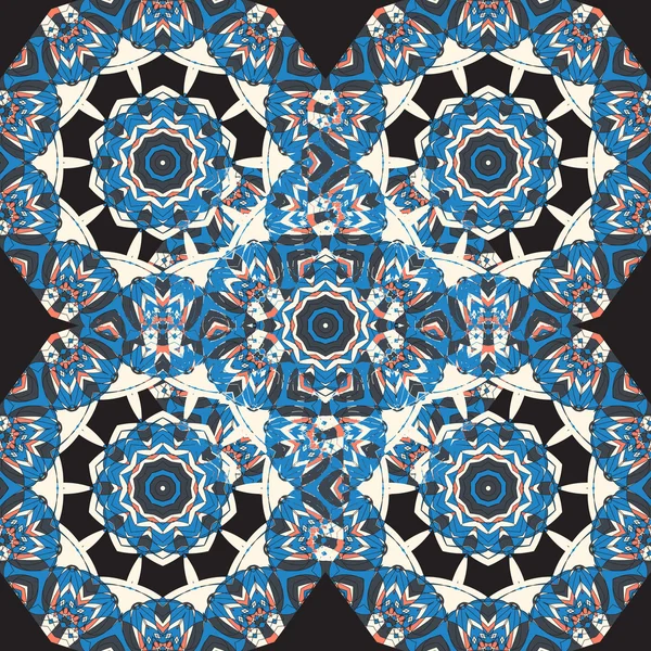 Bleu sans couture Mandala Fond d'écran. Cadre rond Mandala. Modèle ornemental circulaire. Éléments décoratifs vintage. Fond dessiné à la main. Motifs islamiques, arabes, indiens, ottomans, asiatiques. Modèle sans fin — Image vectorielle