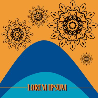 Kıvrık renkli çizgiler ve stilize mandala baskı ile kapak.