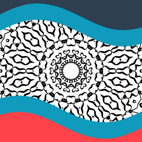 Design de couverture orientale avec deux lignes courbées avec copyspace et mandala indien au centre . — Image vectorielle