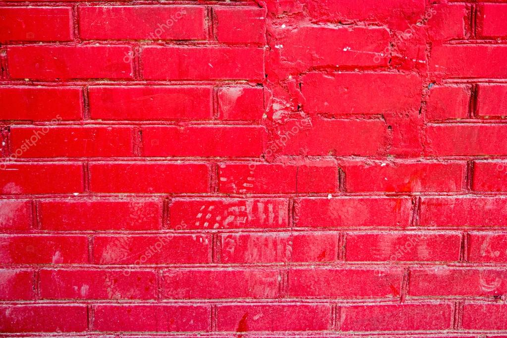 Brick Wall Well Painted In Bright Red Color Stock Photo