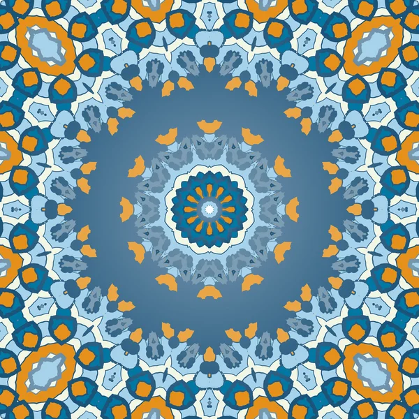 Oriental colorful ornament in blue and orange color. Seamless vector ornate background. Beautiful pattern of mandalas. Template — Stock Vector