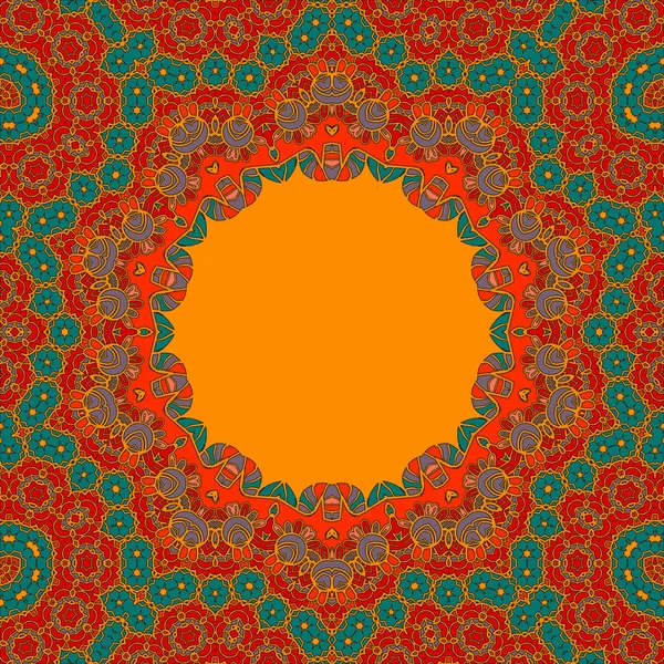 Red Green Round Ornamental Symmetry Pattern. Vintage decorative element. Hand drawn artwork. Islamic, Arabic, Persian, Indian, Ottoman motifs. — Stock Vector