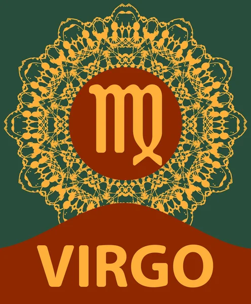 Jungfrun. Virgin. Zodiac ikon med mandala print. Vektor illustration. — Stock vektor