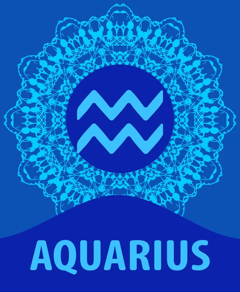 Acquario. Portatore d'acqua. Icona zodiacale con stampa mandala. Illustrazione vettoriale . — Vettoriale Stock