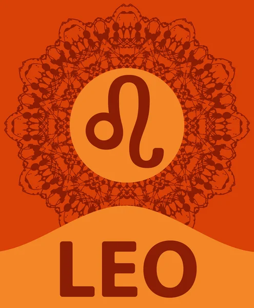 Leo. Leone. Icona zodiacale con stampa mandala. Illustrazione vettoriale . — Vettoriale Stock