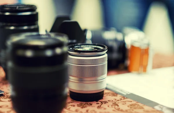 Vintage lenses on the table and a lot of copyspace — Stock Photo, Image