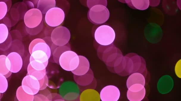 Violet Christmas and New Year Decoration. Abstract Blurred Bokeh Holiday Background. Blinking Garland. Pink Christmas Tree Lights Twinkling Glowing — Stock Video