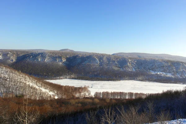 Vinterlandskap Med Berg Och Träd — Stockfoto