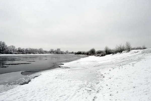 Winter Landscape River Trees Frost Cover — Stock Photo, Image