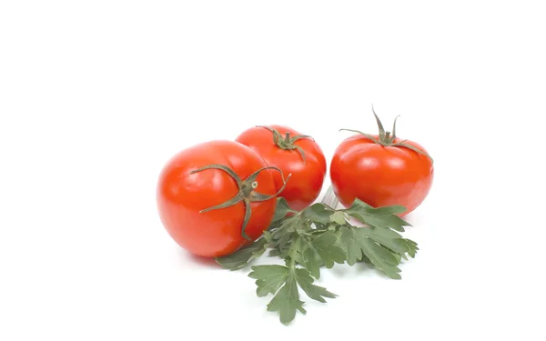 Tomaten met peterselie over Wit — Stockfoto