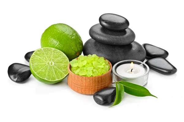 Spa still life with lime and toning sea crystals — Stock Photo, Image