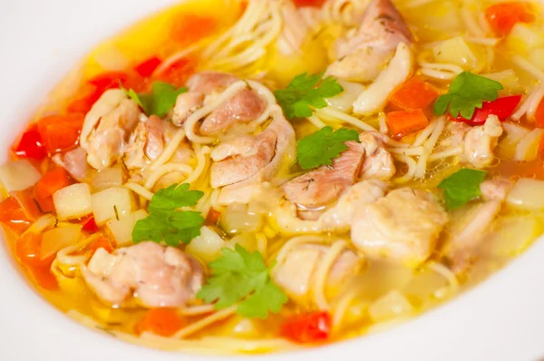 नूडल और सब्जियों के साथ चिकन सूप — स्टॉक फ़ोटो, इमेज
