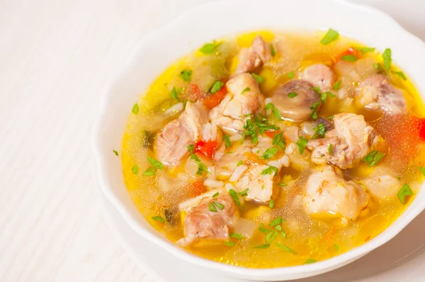 Chicken soup with vegetables and rice — Stock Photo, Image