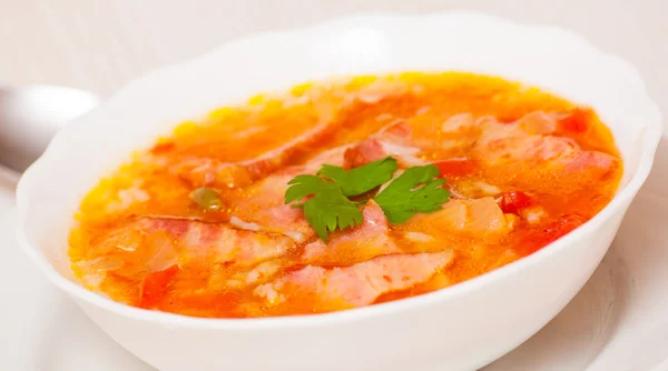 Суп из мяса, риса и овощей — стоковое фото