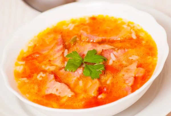 Soup with meat, rice and vegetables — Stock Photo, Image