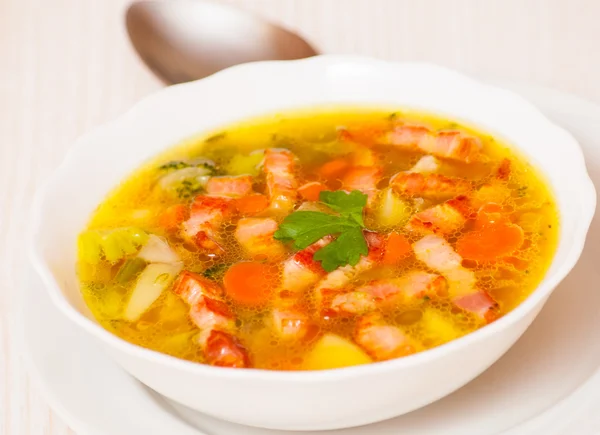 Fresh vegetable soup with meat — Stock Photo, Image