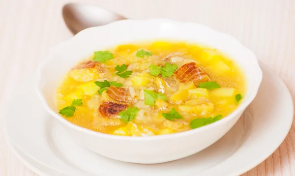 Fish soup with potato and rice — Stock Photo, Image