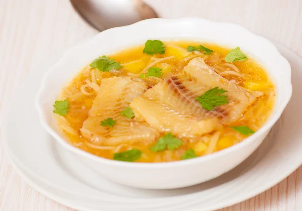 Fish soup with potato and noodles — Stock Photo, Image