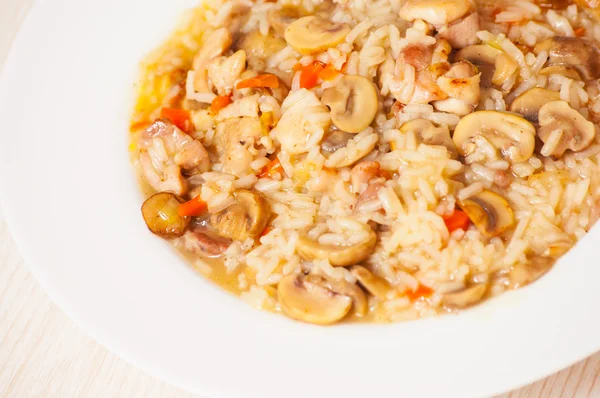 Reis mit Huhn und Pilzen — Stockfoto